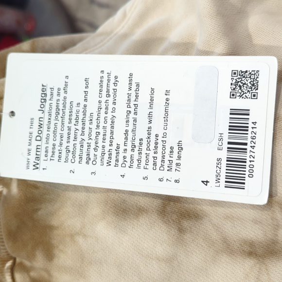 NWT Lululemon Warm Down Jogger *Earth Dye Earth Dye Sand - Picture 6 of 12